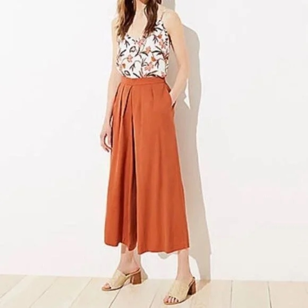 LOFT Women's Burnt Orange Lyocell Pleated Wide Leg Culottes Size Small